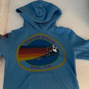 Aviator Nation Kids Light Blue Hooded Sweatshirt with Retro Ski Graphic